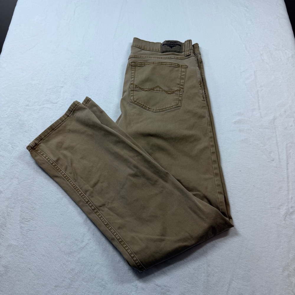 Wrangler Slim Straight Pants Mens 32x32 Khaki Tan Good Stretch Cotton Blend